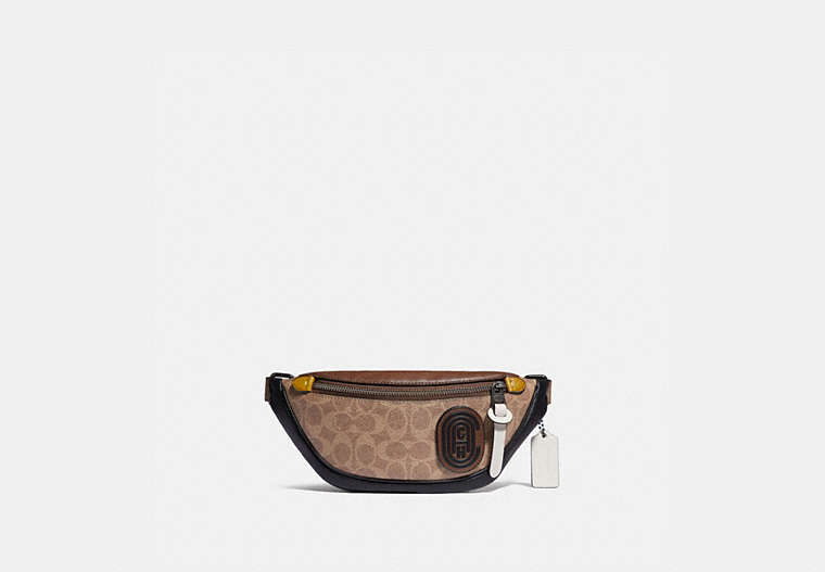 COACH®,RIVINGTON BELT BAG 7 IN SIGNATURE CANVAS WITH COACH PATCH,Coated Canvas,Small,Black Copper/Khaki/Brown Multi,Front View image number 0