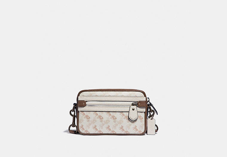 COACH®,ACADEMY CROSSBODY WITH HORSE AND CARRIAGE PRINT,pvc,Small,Black Copper/Chalk,Front View