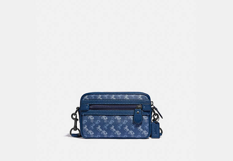 COACH®,ACADEMY CROSSBODY WITH HORSE AND CARRIAGE PRINT,pvc,Small,Black Copper/True Blue,Front View