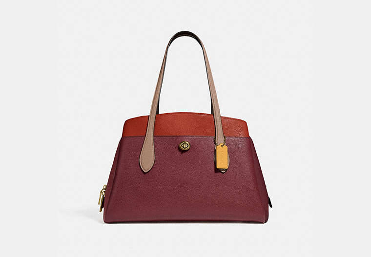 COACH®,LORA CARRYALL IN COLORBLOCK,Leather,Brass/Taupe Red Sand Multi,Front View