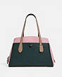 COACH®,LORA CARRYALL IN COLORBLOCK,Leather,Pewter/Pine Green Aurora Multi,Front View