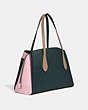 COACH®,LORA CARRYALL IN COLORBLOCK,Leather,Pewter/Pine Green Aurora Multi,Angle View