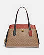 COACH®,LORA CARRYALL IN COLORBLOCK SIGNATURE CANVAS,Leather,Large,Brass/Tan/Rust,Front View