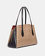 COACH®,LORA CARRYALL IN COLORBLOCK SIGNATURE CANVAS,Leather,Large,Brass/Tan/Rust,Angle View