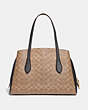 COACH®,LORA CARRYALL IN COLORBLOCK SIGNATURE CANVAS,Leather,Large,Brass/Tan/Rust,Back View