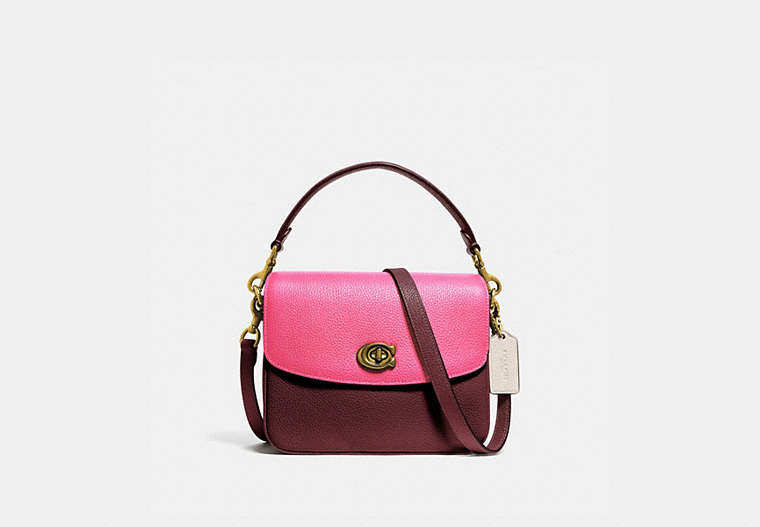 COACH®,CASSIE CROSSBODY 19 IN COLORBLOCK,Leather,Brass/Confetti Pink Multi,Front View