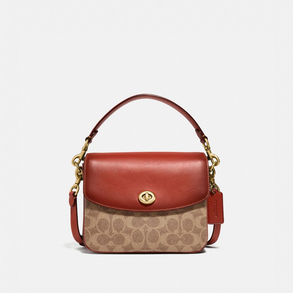 COACH®,CASSIE CROSSBODY BAG 19 IN SIGNATURE CANVAS,pvc,Medium,Brass/Tan/Rust,Front View