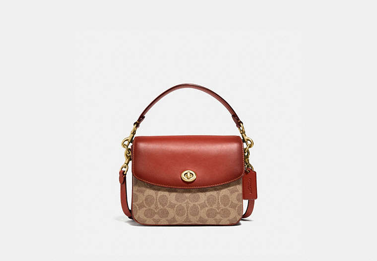 COACH®,CASSIE CROSSBODY 19 IN SIGNATURE CANVAS,pvc,Brass/Tan/Rust,Front View image number 0