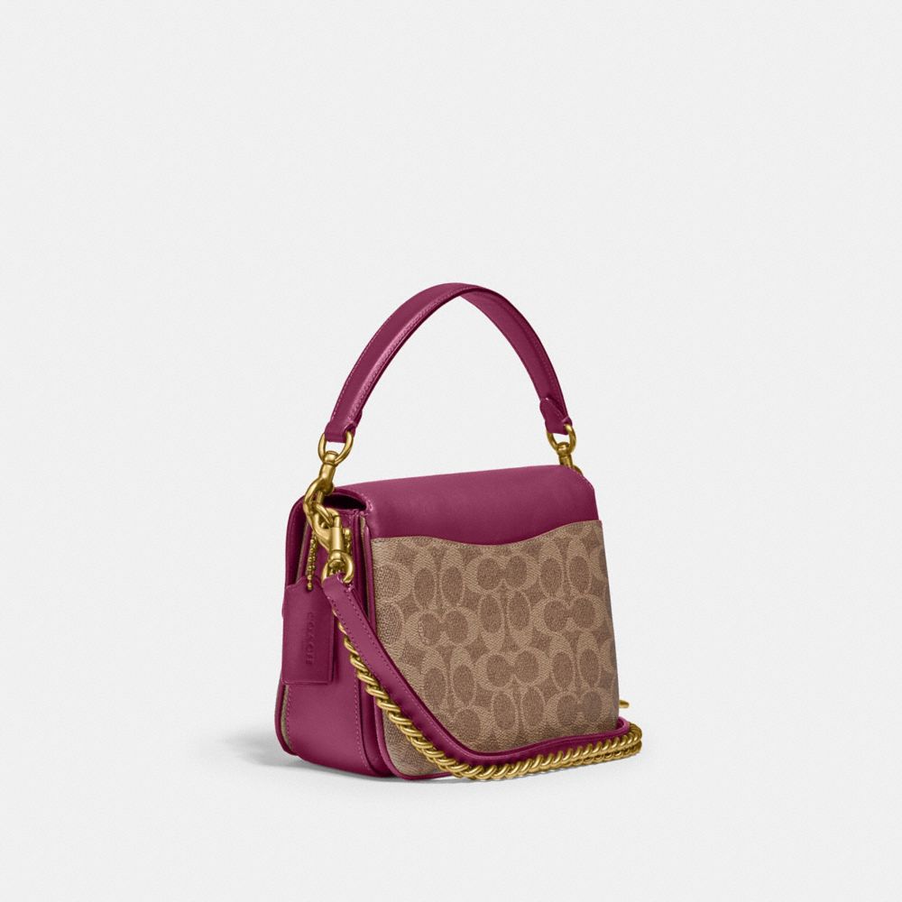 COACH®,Cassie Crossbody Bag 19 In Signature Canvas,Leather,Calf Hair,Crossbody,Color Block,Metal,Piping,Gold Metal,Day Party,,Angle View
