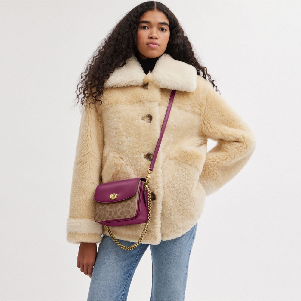 COACH®,Cassie Crossbody Bag 19 In Signature Canvas,Leather,Calf Hair,Crossbody,Color Block,Metal,Piping,Gold Metal,Day Party,