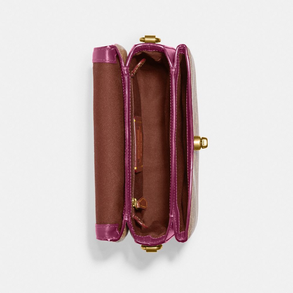 COACH®,Cassie Crossbody Bag 19 In Signature Canvas,Leather,Calf Hair,Crossbody,Color Block,Metal,Piping,Gold Metal,Day Party,,Inside View,Top View
