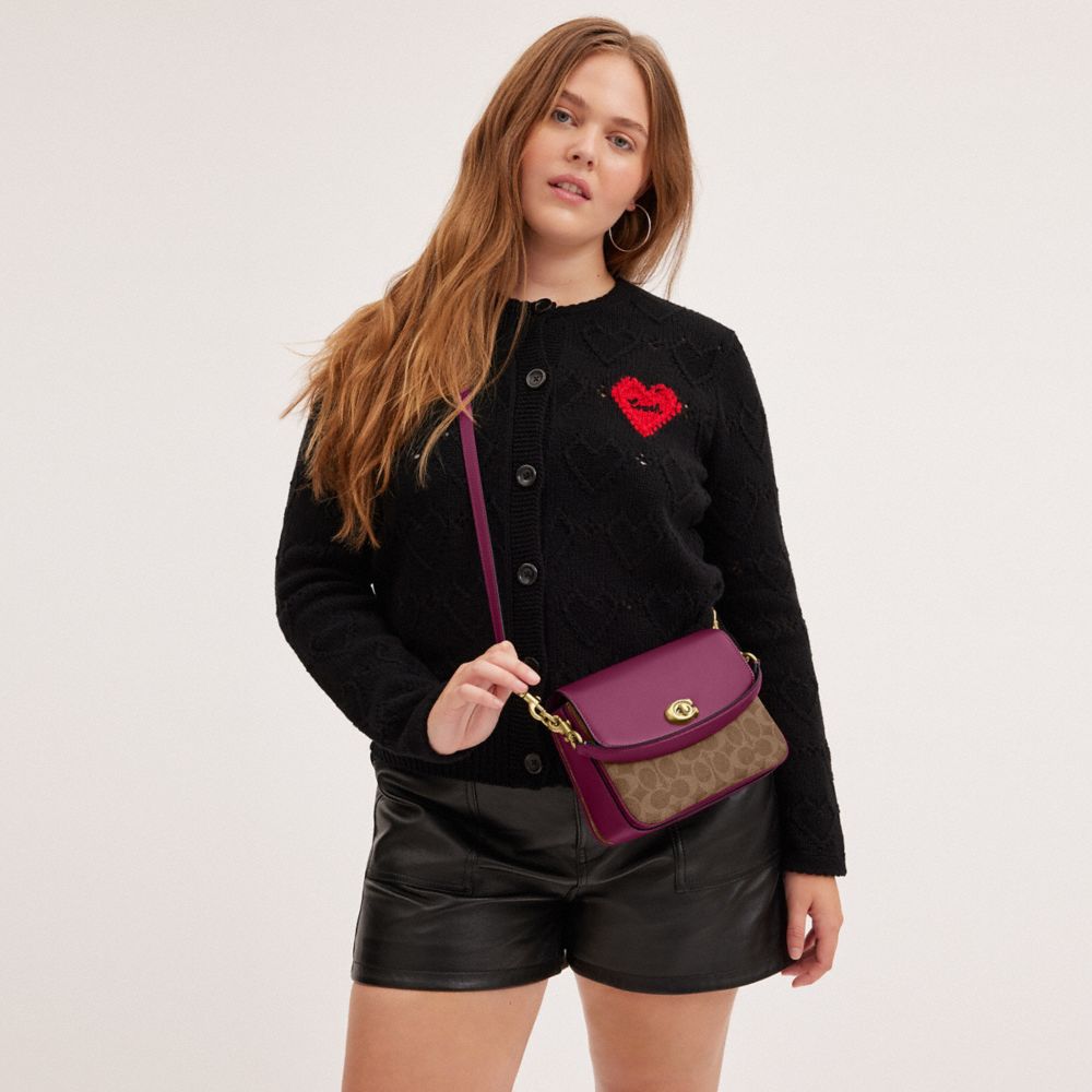 COACH®,Cassie Crossbody Bag 19 In Signature Canvas,Leather,Calf Hair,Crossbody,Color Block,Metal,Piping,Gold Metal,Day Party,,Detail View