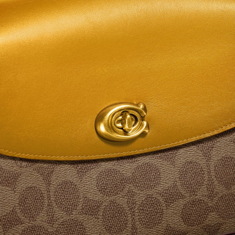 COACH®,Cassie Crossbody Bag 19 In Signature Canvas,Leather,Calf Hair,Crossbody,Color Block,Metal,Piping,Gold Metal,Day Party,,Closer View