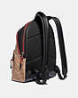 COACH®,ACADEMY BACKPACK IN SIGNATURE CANVAS WITH COACH PATCH,Signature Coated Canvas,Large,Black Copper/Khaki,Angle View