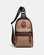 COACH®,ACADEMY PACK IN SIGNATURE CANVAS WITH COACH PATCH,Signature Coated Canvas,Medium,Black Copper/Khaki,Front View