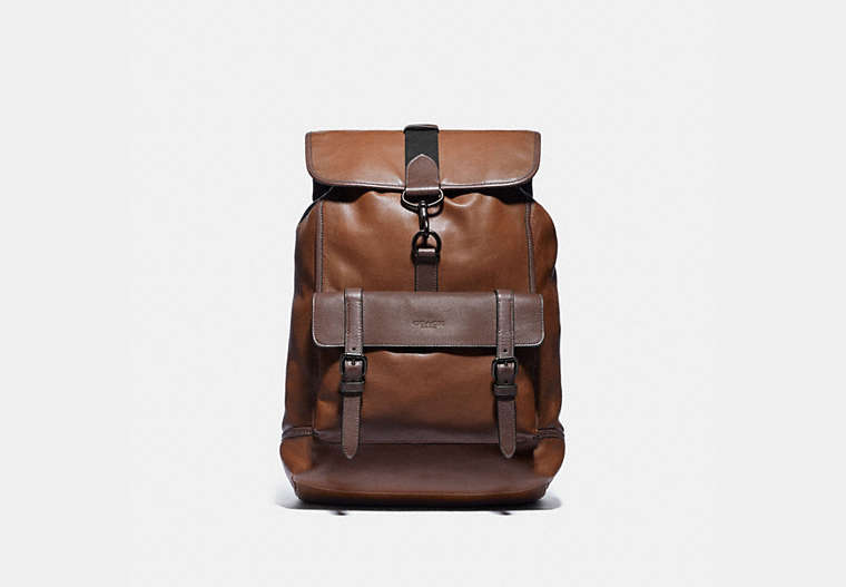 COACH®,BLEECKER BACKPACK,Leather,Large,Black Copper Finish/Saddle/Oak,Front View image number 0