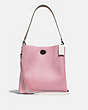 COACH®,CHARLIE BUCKET BAG IN COLORBLOCK,Pebble Leather,V5/Aurora Multi,Front View