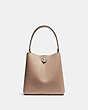 COACH®,CHARLIE BUCKET BAG 21 IN BLOCKED SIGNATURE CANVAS,Pebble Leather,Small,Light Antique Nickel/Sand Taupe,Back View