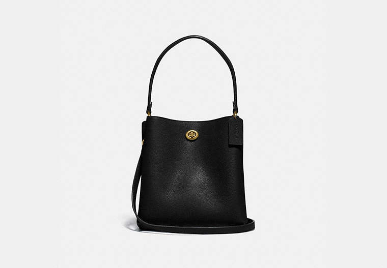 COACH®,CHARLIE BUCKET BAG 21,Pebble Leather,Medium,Brass/Black,Front View