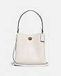 COACH®,CHARLIE BUCKET BAG 21,Pebble Leather,Medium,Brass/Chalk,Front View