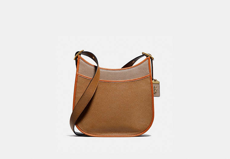 COACH®,EMERY CROSSBODY IN COLORBLOCK,Leather,Medium,Brass/Light Saddle Elm,Front View