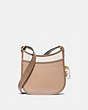 COACH®,EMERY CROSSBODY 21 IN COLORBLOCK,Pebble Leather,Small,Brass/Chalk Multi,Front View