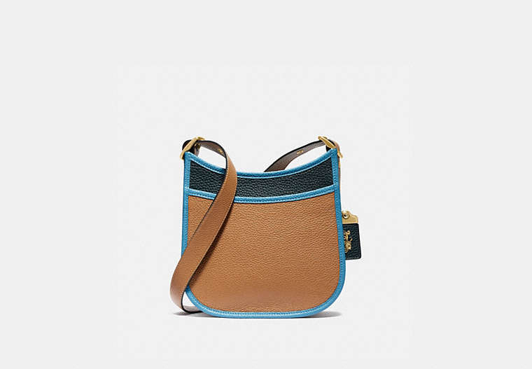 COACH®,EMERY CROSSBODY 21 IN COLORBLOCK,Pebble Leather,Small,Brass/Light Saddle/Pine Green,Front View