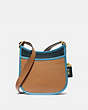 COACH®,EMERY CROSSBODY 21 IN COLORBLOCK,Pebble Leather,Small,Brass/Light Saddle/Pine Green,Front View