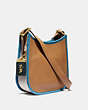 COACH®,EMERY CROSSBODY 21 IN COLORBLOCK,Pebble Leather,Small,Brass/Light Saddle/Pine Green,Angle View