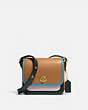 COACH®,RAMBLER CROSSBODY 16 IN COLORBLOCK,Leather,Small,Brass/Light Saddle/Pine Green,Front View