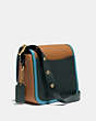COACH®,RAMBLER CROSSBODY 16 IN COLORBLOCK,Leather,Small,Brass/Light Saddle/Pine Green,Angle View