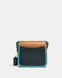 COACH®,RAMBLER CROSSBODY 16 IN COLORBLOCK,Leather,Small,Brass/Light Saddle/Pine Green,Back View