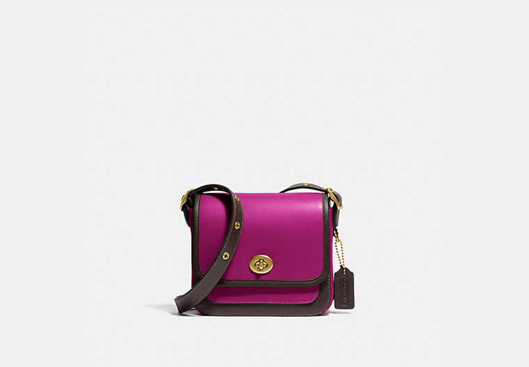 COACH®,RAMBLER CROSSBODY 16 IN COLORBLOCK,Leather,Small,Brass/Hibiscus Multi,Front View