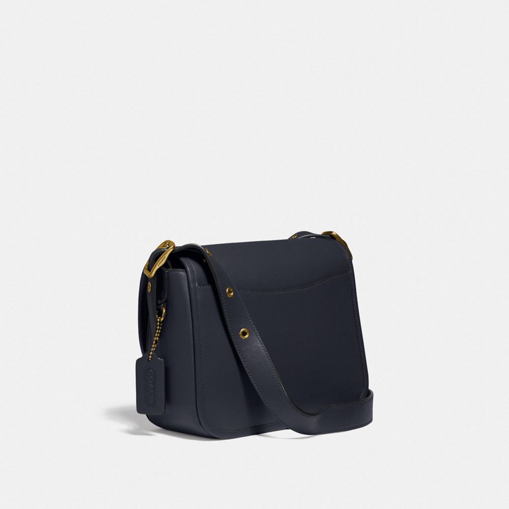 COACH®,RAMBLER CROSSBODY,Leather,Medium,Brass/Midnight Navy,Angle View