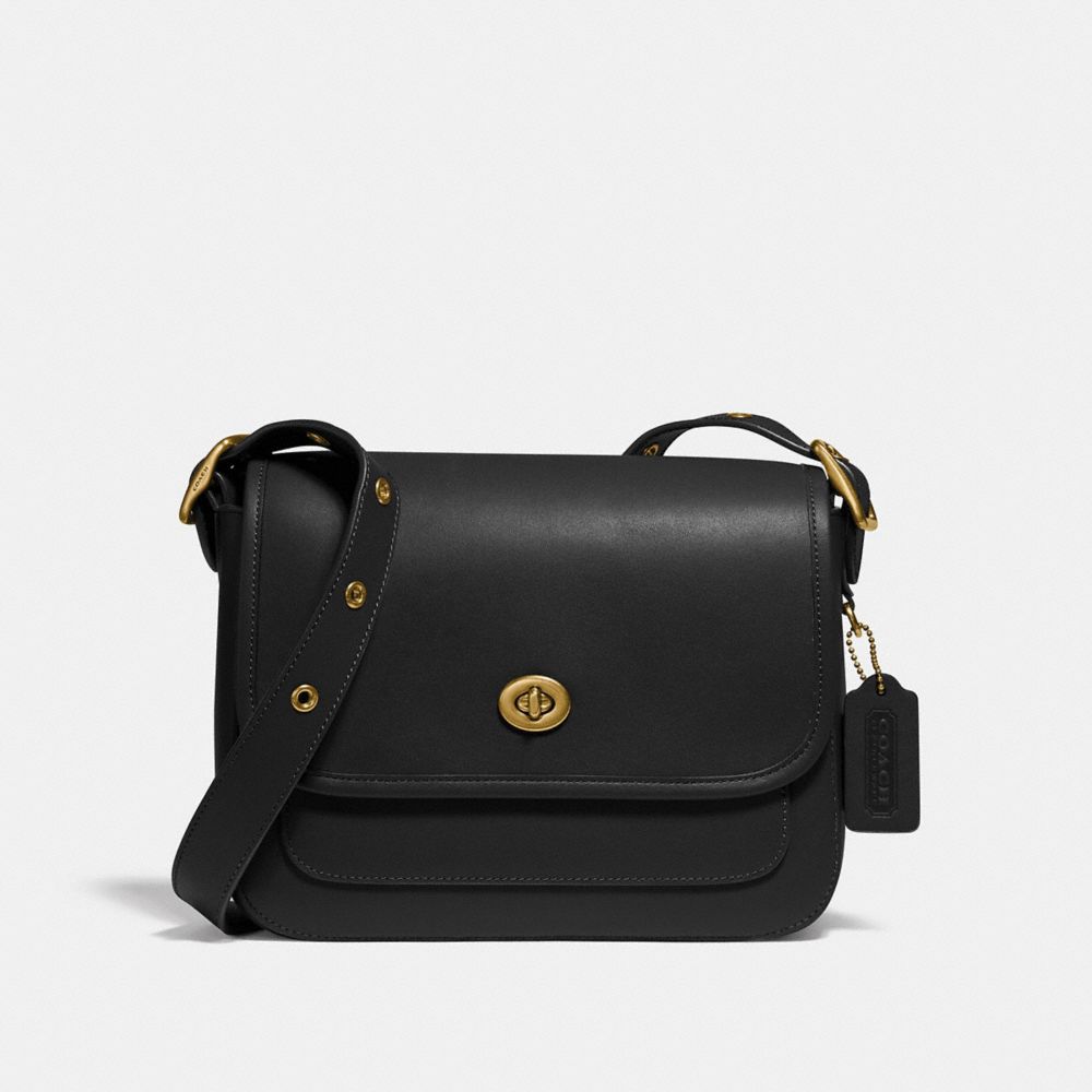 COACH®,RAMBLER CROSSBODY,Leather,Medium,Brass/Black,Front View