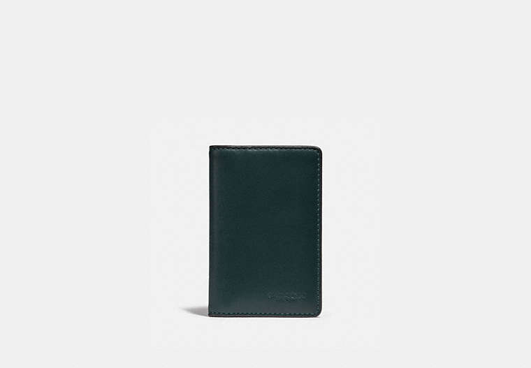 COACH®,CARD WALLET IN COLORBLOCK,Leather,Pine Green/Leaf,Front View