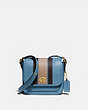 COACH®,RAMBLER CROSSBODY 16 WITH VARSITY STRIPE,Glovetanned Leather,Small,Brass/Pacific Blue Multi,Front View