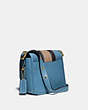 COACH®,RAMBLER CROSSBODY 16 WITH VARSITY STRIPE,Glovetanned Leather,Small,Brass/Pacific Blue Multi,Angle View