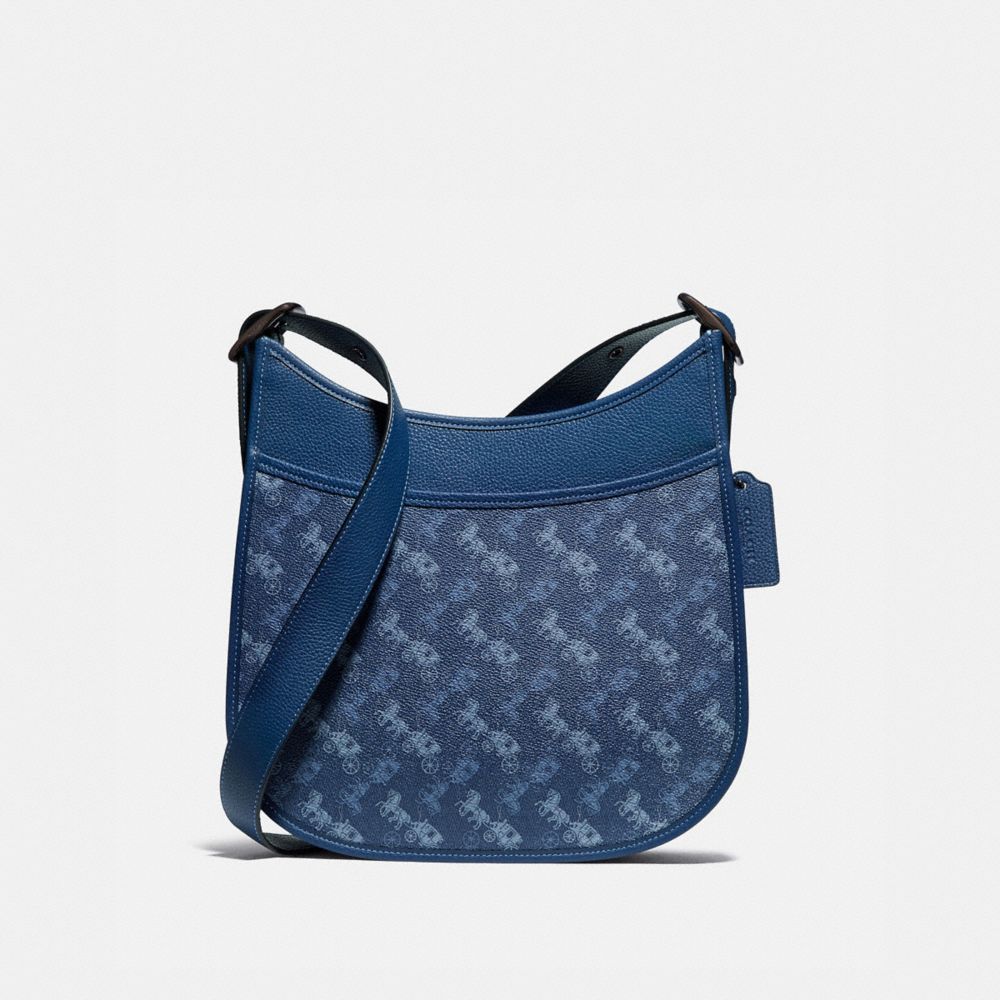 COACH®,EMERY CROSSBODY WITH HORSE AND CARRIAGE PRINT,pvc,Medium,Pewter/True Blue,Front View
