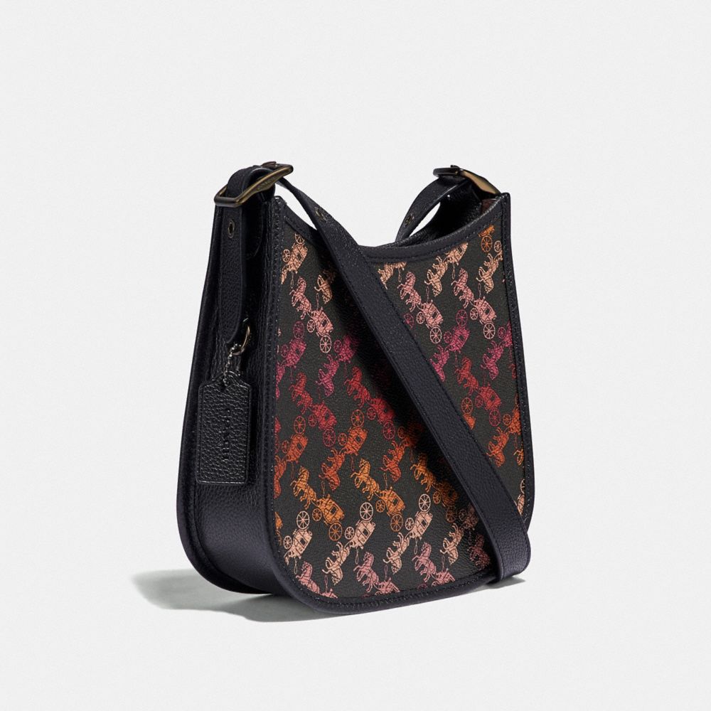 COACH®,EMERY CROSSBODY 21 WITH HORSE AND CARRIAGE PRINT,pvc,Small,Pewter/Multi Black,Angle View