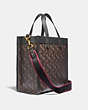 COACH®,FIELD TOTE WITH HORSE AND CARRIAGE PRINT,Coated Canvas,Medium,Brass/Truffle Black,Angle View