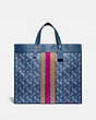 COACH®,FIELD TOTE BAG 40 WITH HORSE AND CARRIAGE PRINT AND VARSITY STRIPE,Coated Canvas,X-Large,Pewter/True Blue,Front View