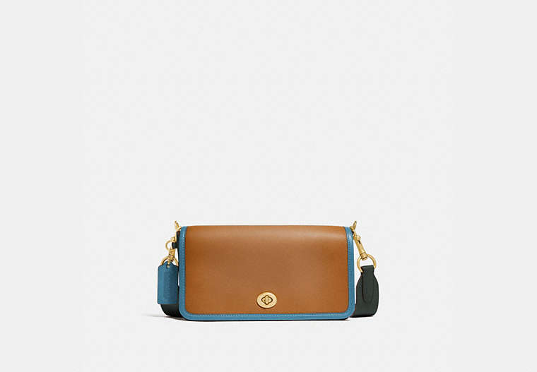COACH®,DINKY IN COLORBLOCK,Leather,Small,Brass/Pacific Blue Multi,Front View