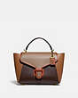 COACH®,COURIER CARRYALL IN COLORBLOCK,Leather,Large,Brass/Light Saddle Elm,Front View
