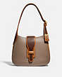 COACH®,COURIER HOBO IN COLORBLOCK,Smooth Leather,Medium,Brass/Light Saddle Elm,Front View