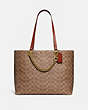 COACH®,SIGNATURE CHAIN CONVERTIBLE TOTE IN SIGNATURE CANVAS,pvc,Brass/Tan/Rust,Front View