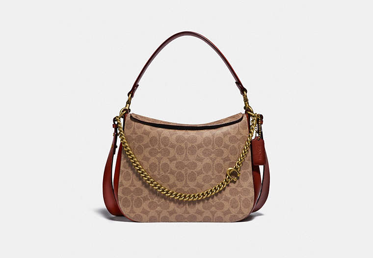 COACH®,SIGNATURE CHAIN HOBO IN SIGNATURE CANVAS,pvc,Large,Brass/Tan/Rust,Front View