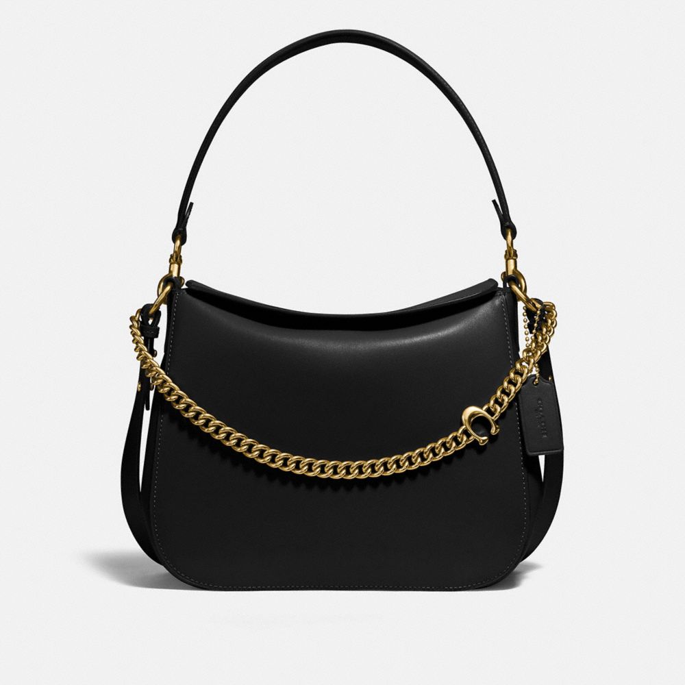 COACH®,SIGNATURE CHAIN HOBO,Leather,Large,Brass/Black,Front View