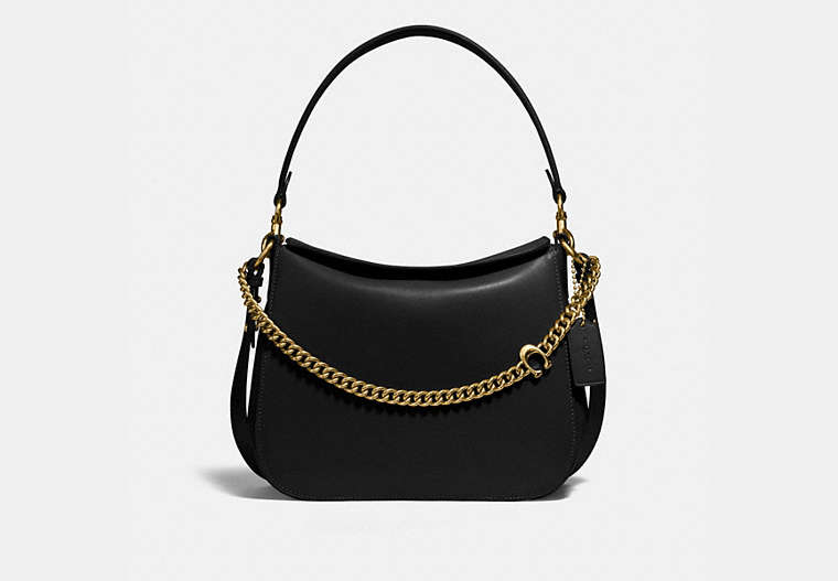 COACH®,SIGNATURE CHAIN HOBO,Leather,Large,Brass/Black,Front View