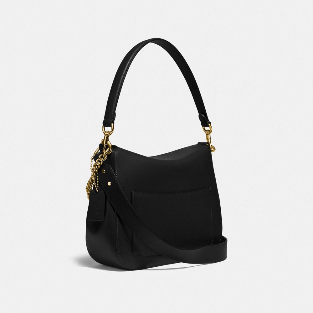 COACH®,SIGNATURE CHAIN HOBO,Leather,Large,Brass/Black,Angle View